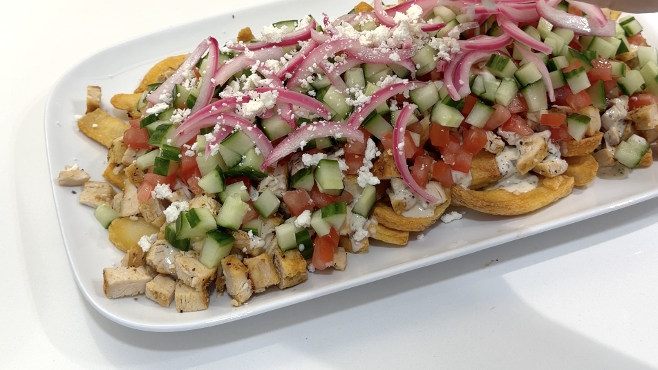Image of Greek Chicken Nachos with Tzatziki