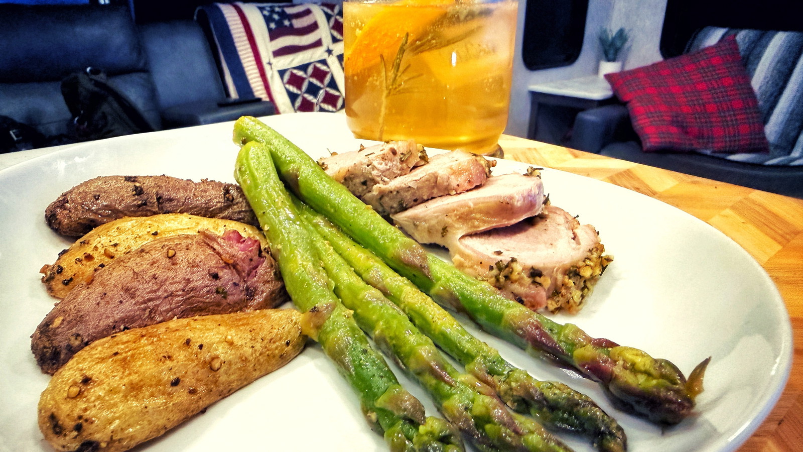 Garlic-Herb Roasted Pork Tenderloin with Fingerlings & Asparagus