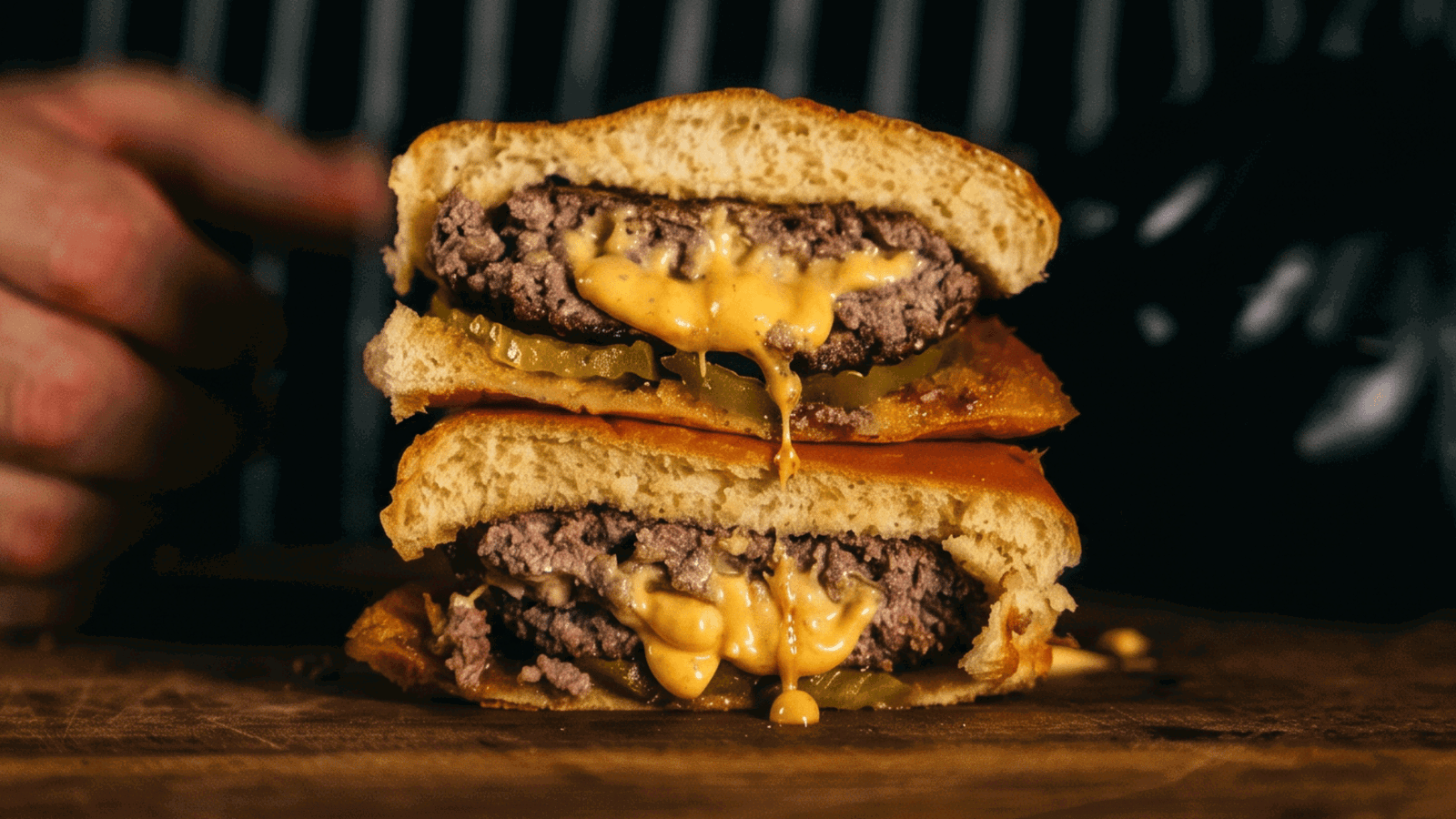 Juicy Lucy Burger with cheese pouring out