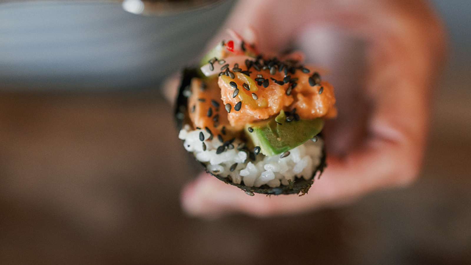 Image of Spicy Salmon Hand Rolls with Pickled Radish, Avocado & Cucumber