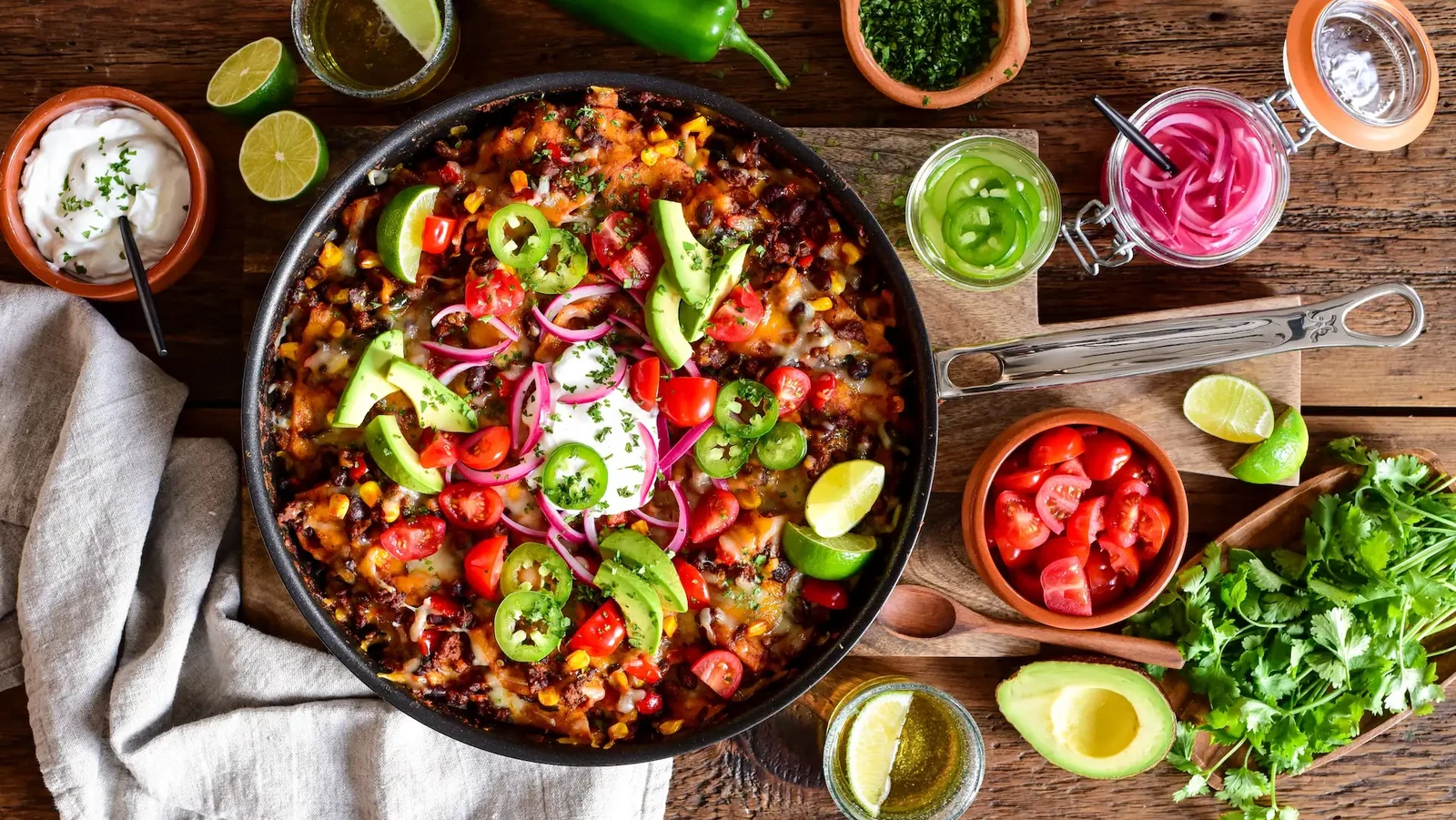 Image of Beef, Black Bean & Poblano Skillet Enchiladas