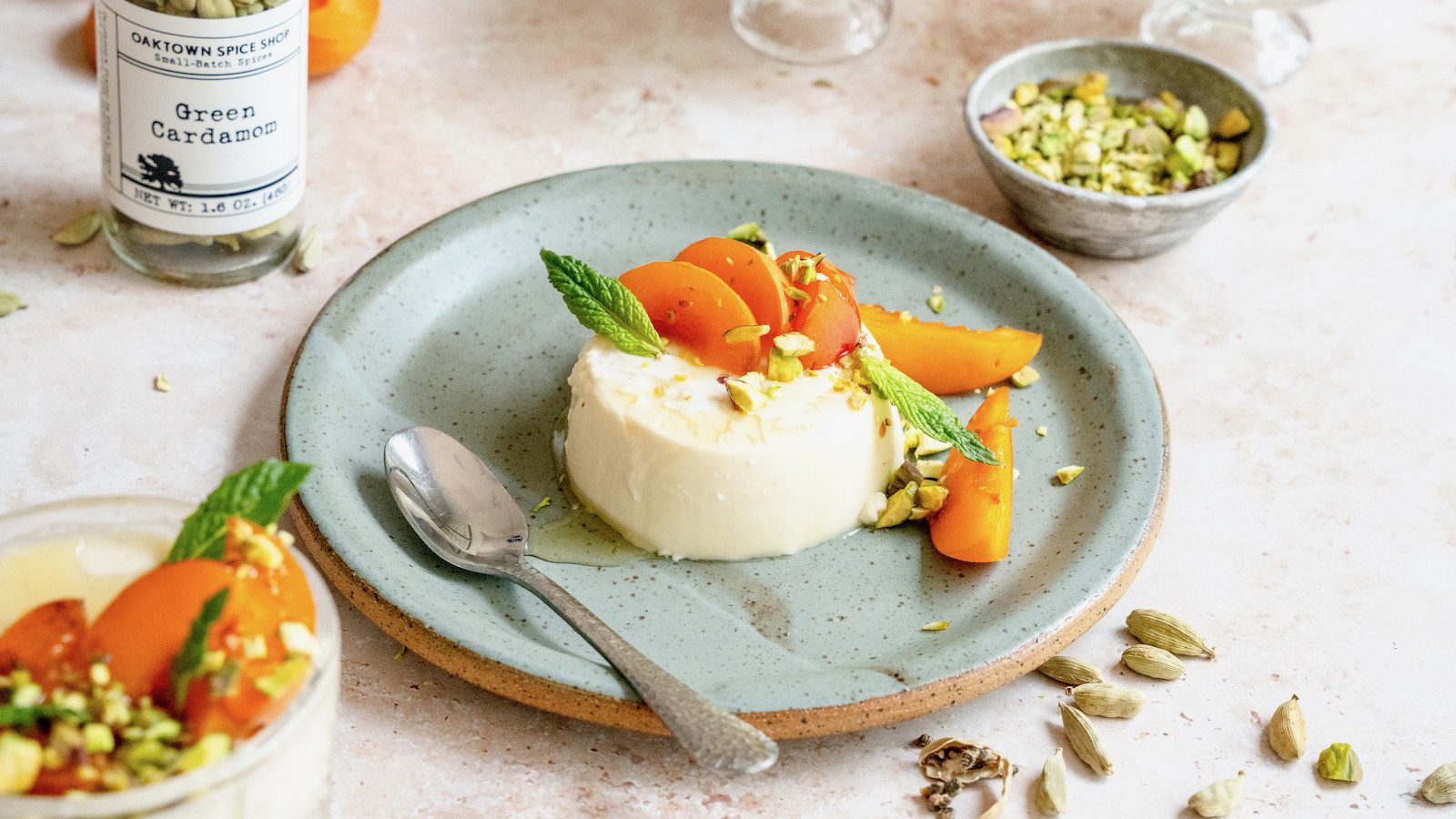 Image of Cardamom Panna Cotta with Pistachio and Apricot