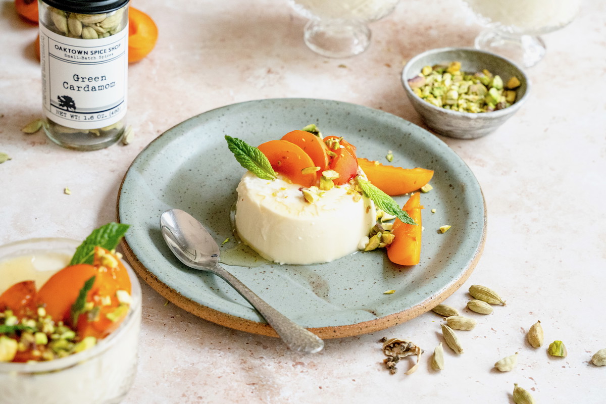 Cardamom Panna Cotta with Pistachio and Apricot