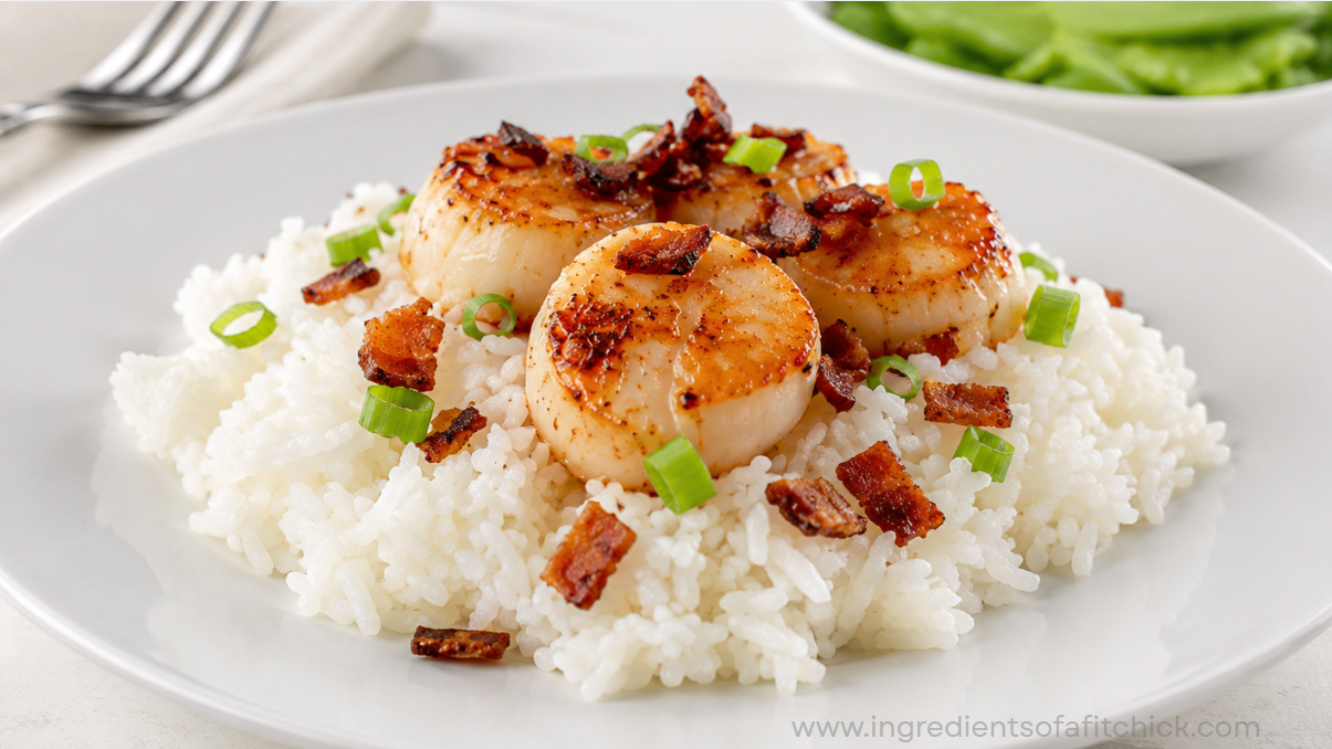 Image of BBQ Scallops & Bacon Over Jasmine Rice