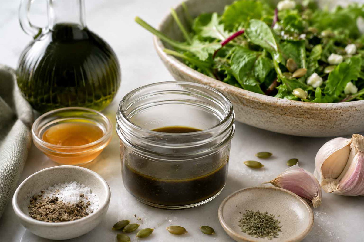 Herzhaftes Kürbiskernöl-Salatdressing
