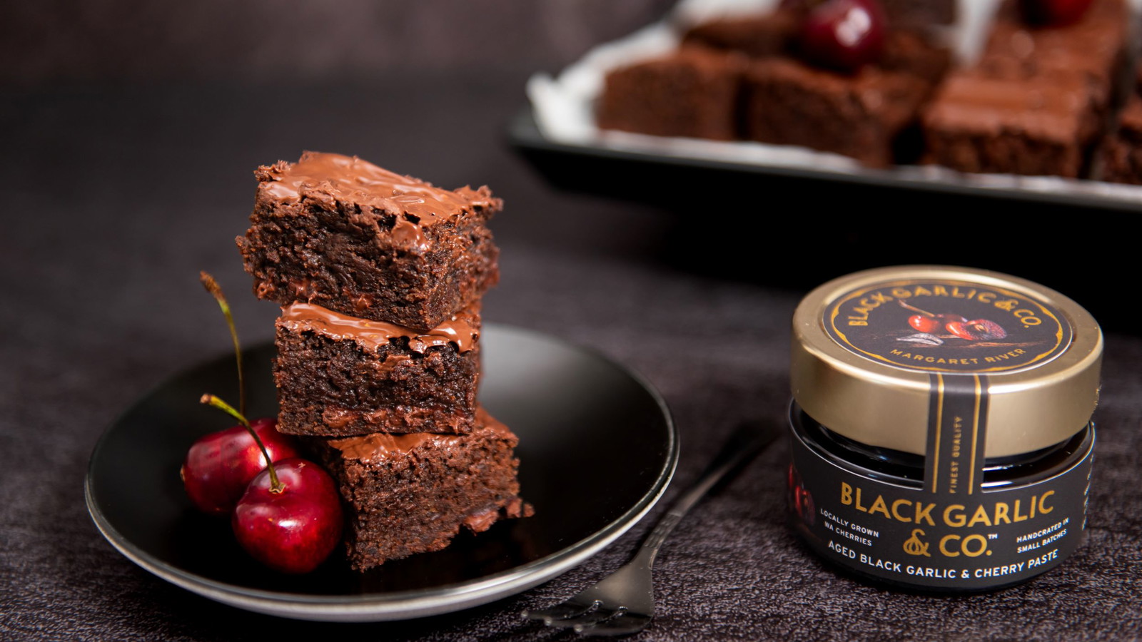 Image of Fudgy Black Garlic Cherry Brownies