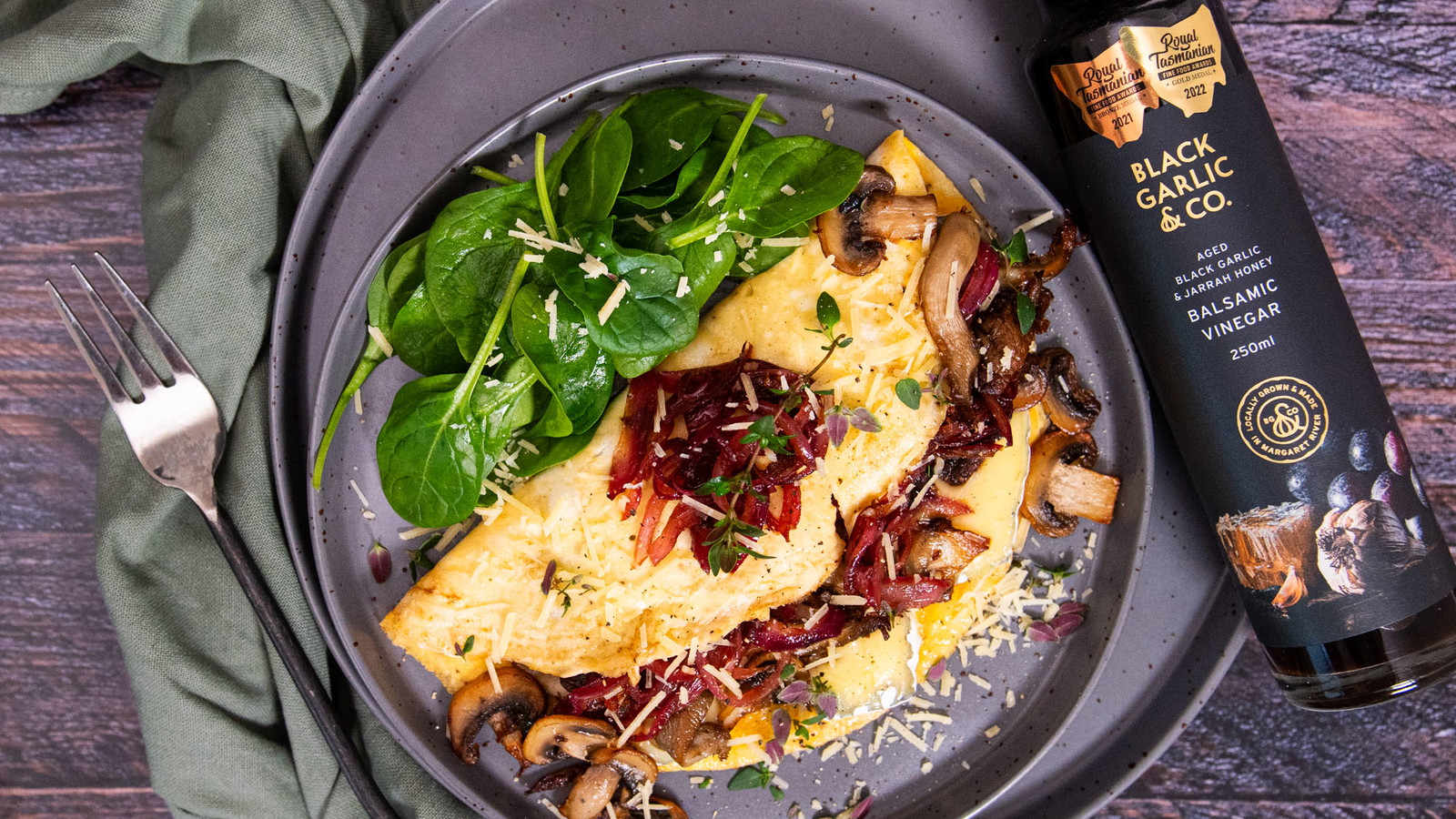 Image of Ash Brie, Mushroom and Balsamic Onion Omelette