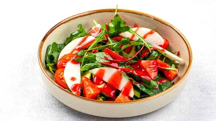 Image of Apple, Strawberry & Herb Salad with Rhubarb Vinaigrette