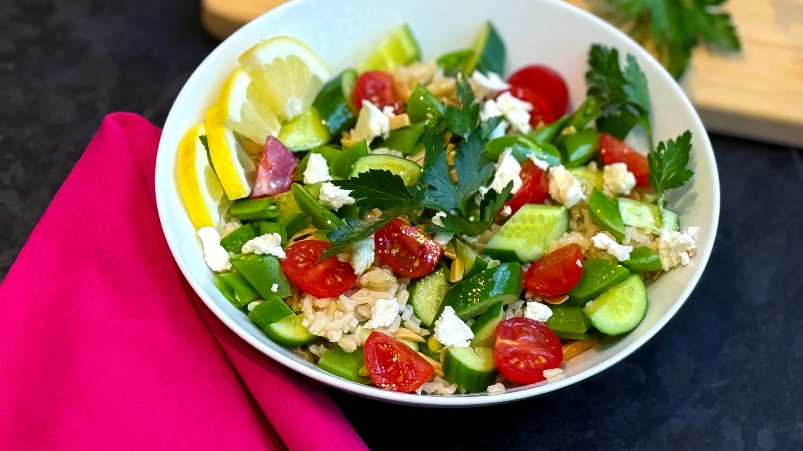 Image of Lemony Brown Rice Salad with Snap Peas and Herbs