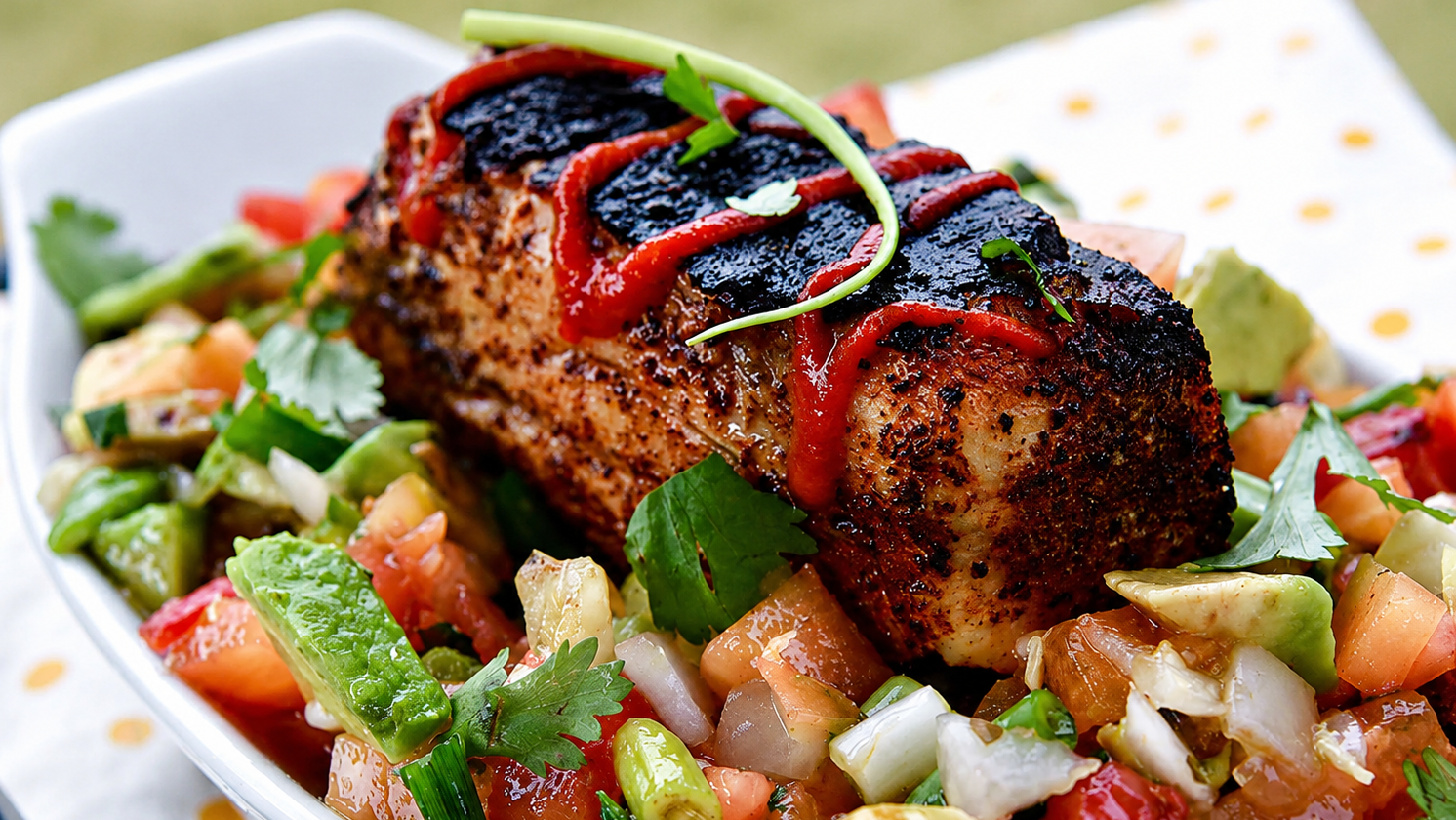 Image of Jerk Halibut with Tropical Fruit Salad