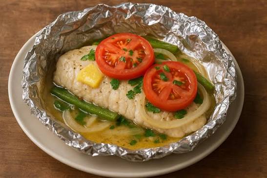 Lobina Rayada en Papel Aluminio con Verduras