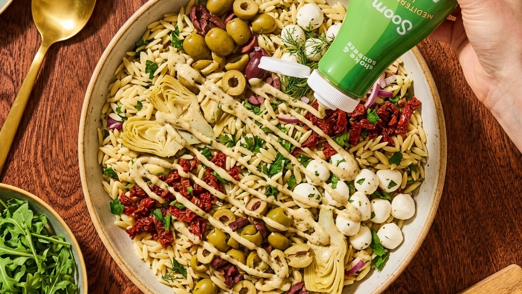 Image of Orzo Pasta Salad with Mediterranean Herb Tahini