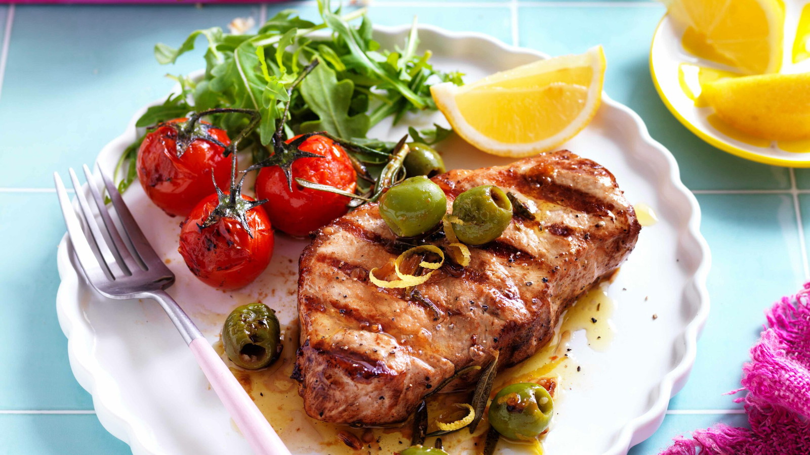 Image of Barbecued Pork Loin Steaks with Lemon & Garlic