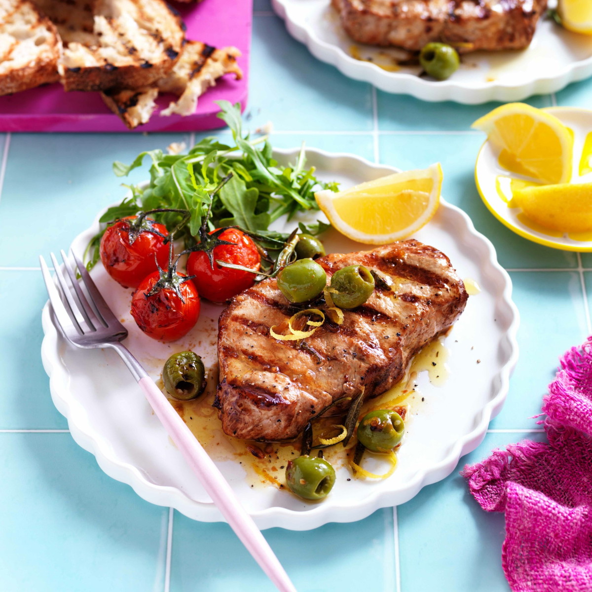 Barbecued Pork Loin Steaks with Lemon & Garlic