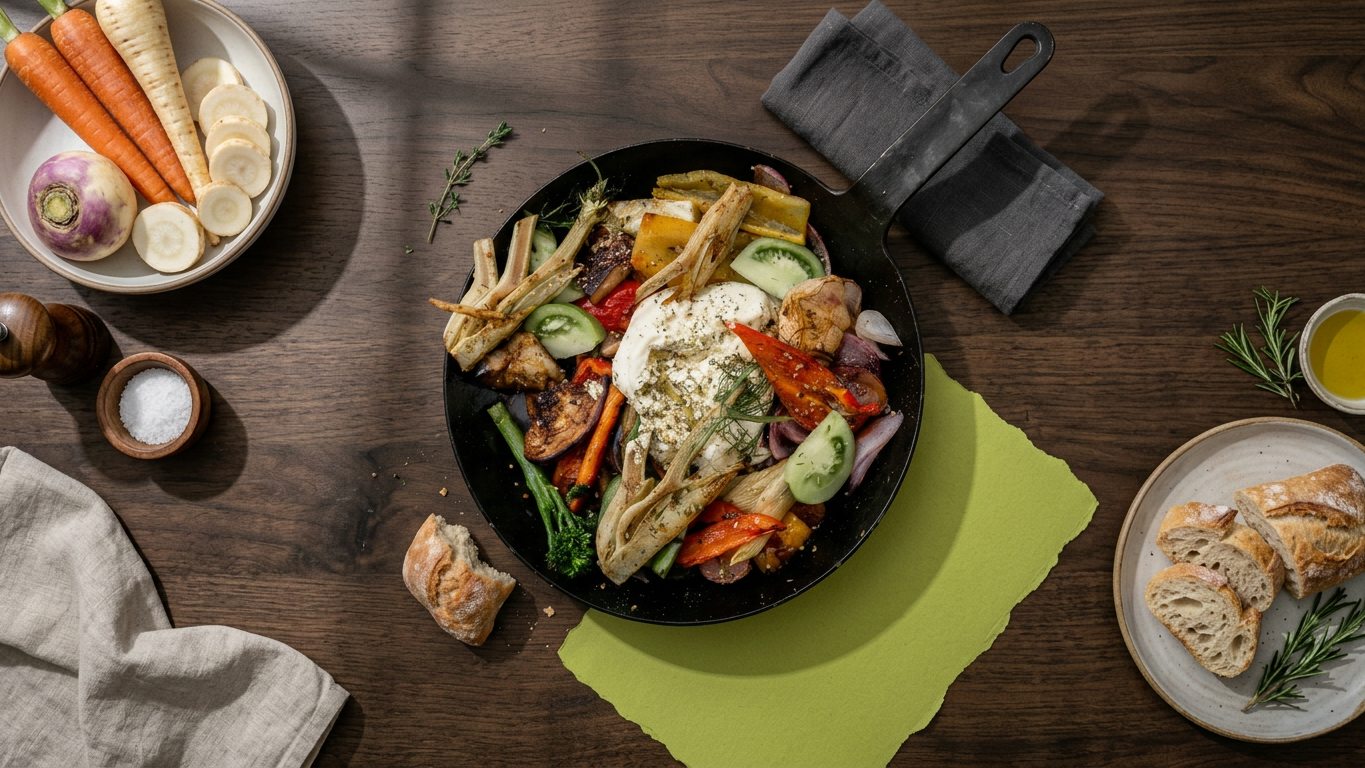 Grillgemüse mit Hemp, Burrata und grünen Tomaten