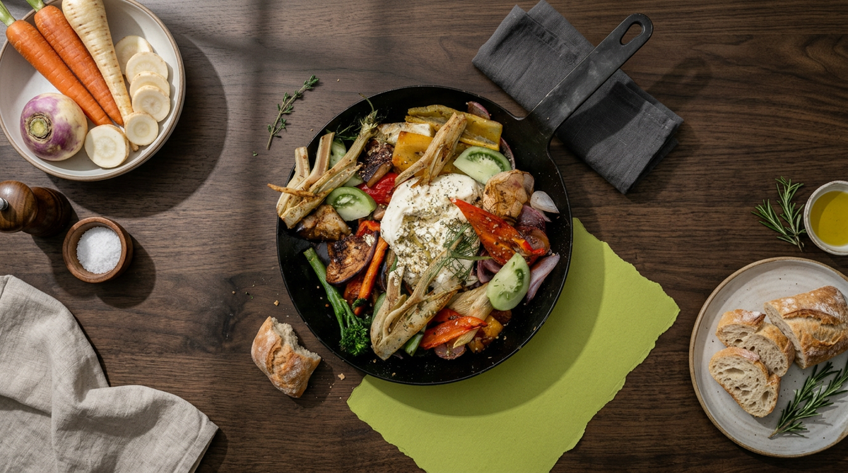Grillgemüse mit Hemp, Burrata und grünen Tomaten