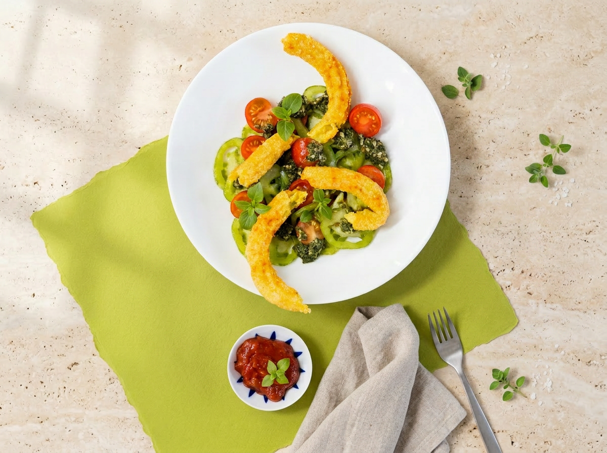 Cheddar Churros mit Salsa Verde und grünen Tomaten