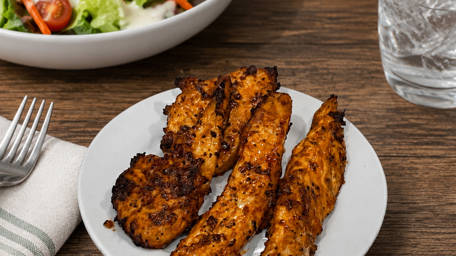Blackened Naked Chicken Tenders made with Culinary Genie Salt-Free Blackened Seasoning Blend