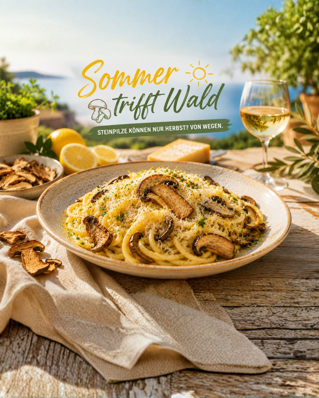 Pasta al Limone mit Steinpilzen