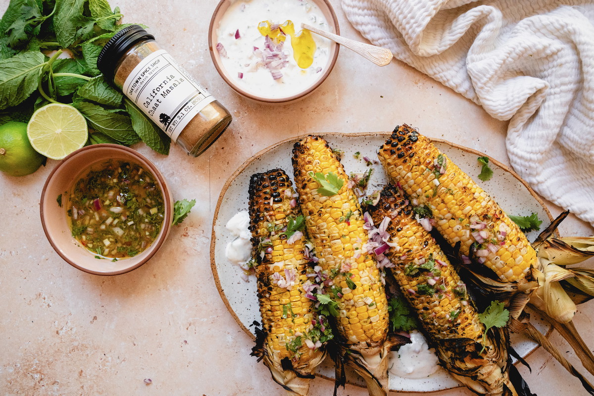 Chaat Grilled Corn with Raita