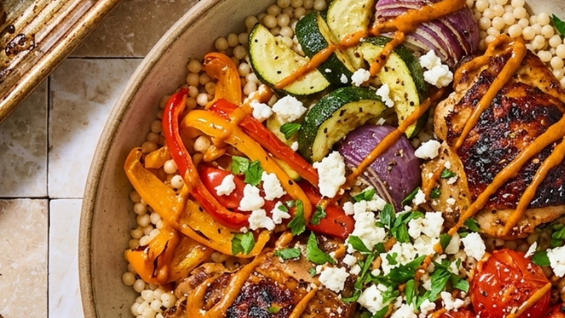 Image of 30-Minute Sheet Pan Harissa Tahini Chicken & Veggies