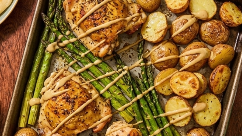 Image of Sheet Pan Mediterranean Herb Tahini Chicken