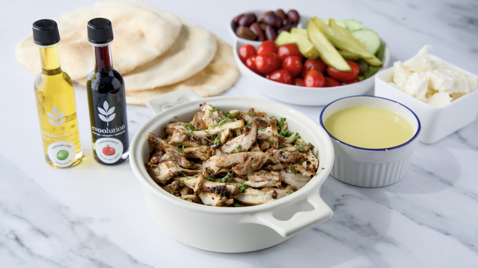 Image of Chicken Shawarma with Persian Lime Olive Oil + Pomegranate Balsamic
