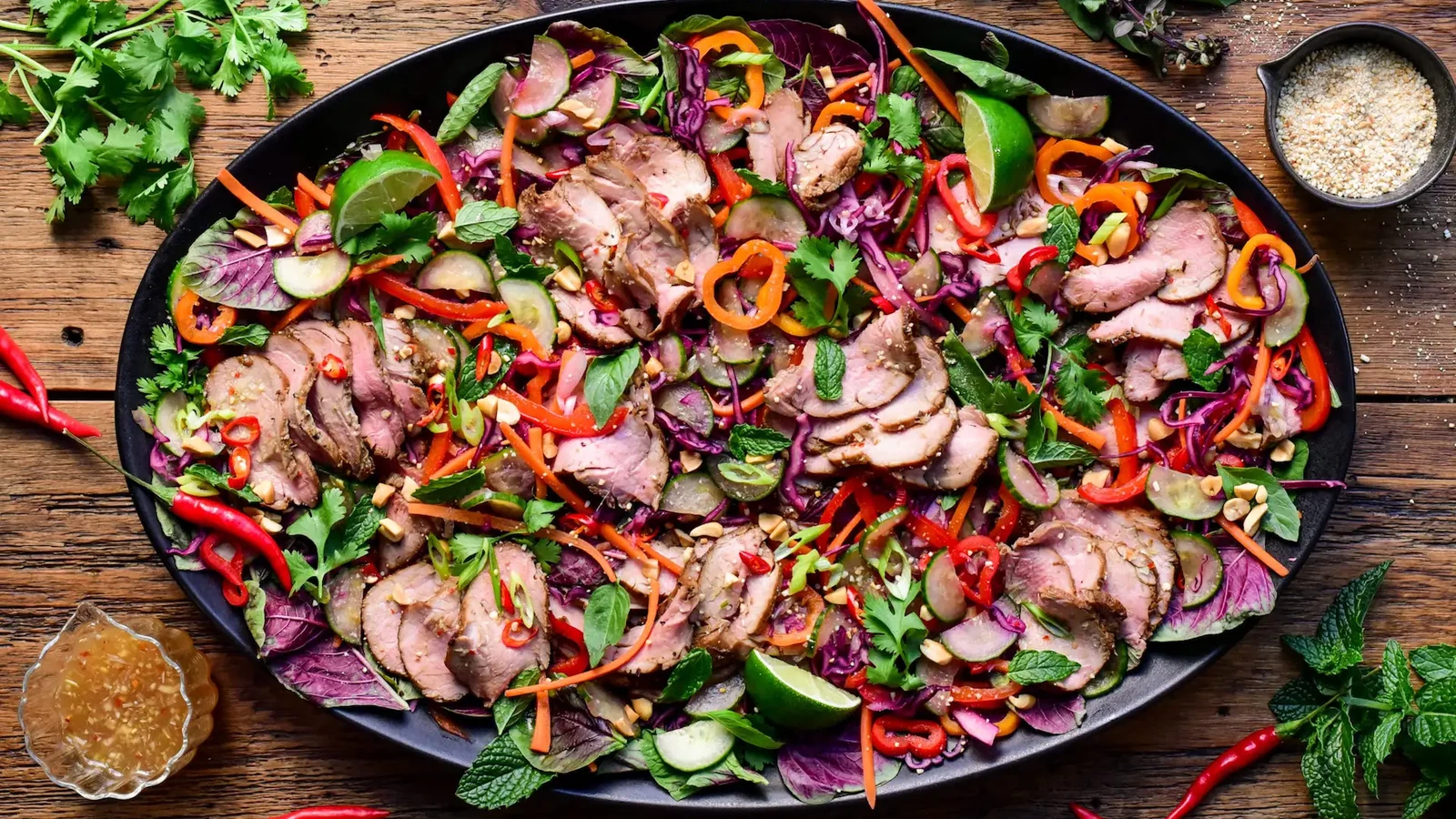 Image of Spicy Thai Pork Tenderloin Crunchy Herb Salad