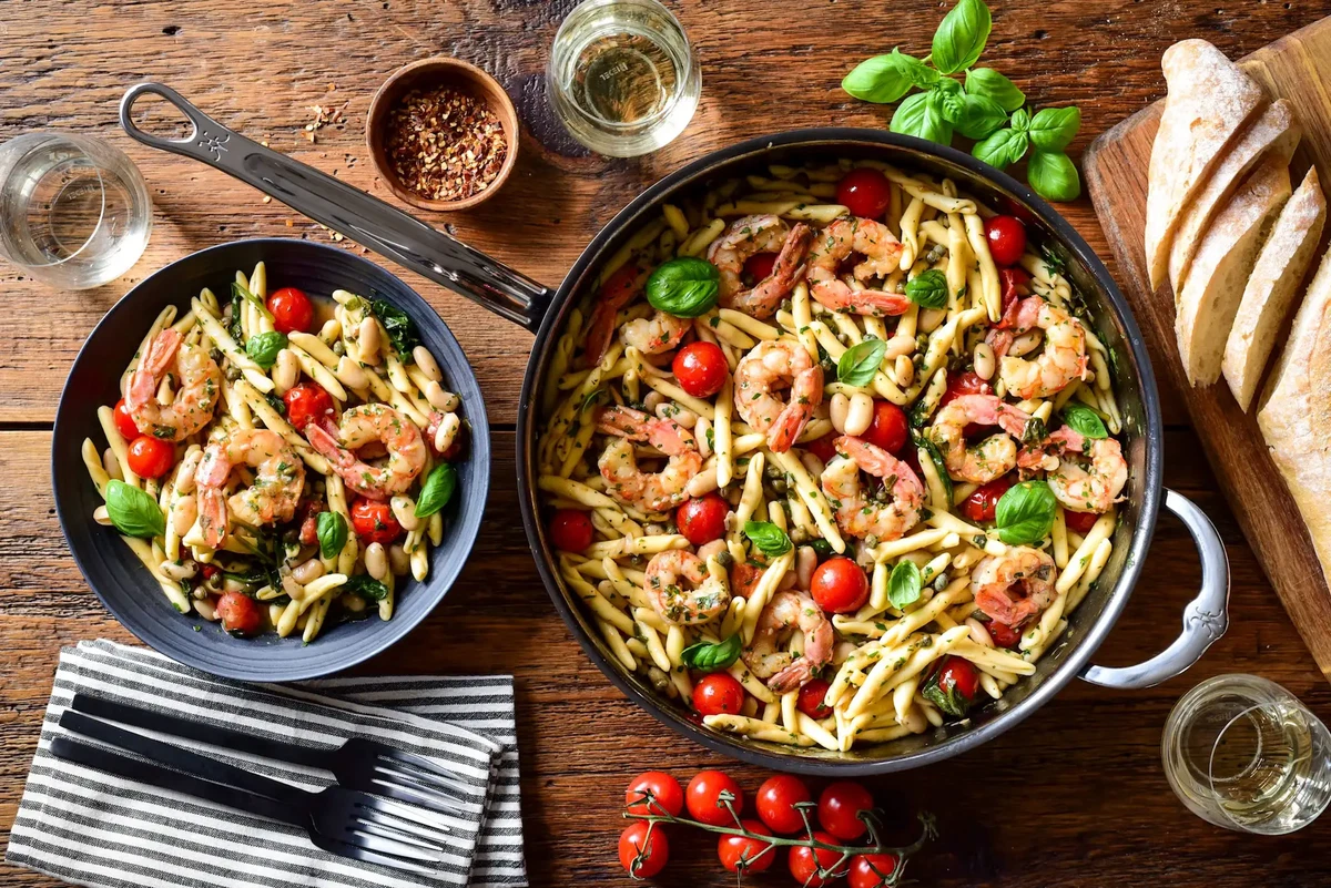 Lemon Caper Shrimp Piccata Pasta with White Beans