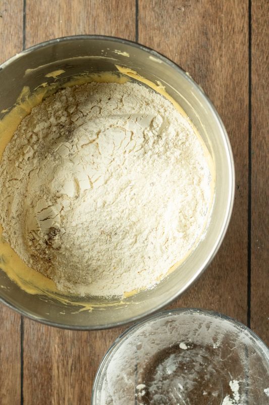 Image of Add in flour, flax and baking soda. Mix until just...