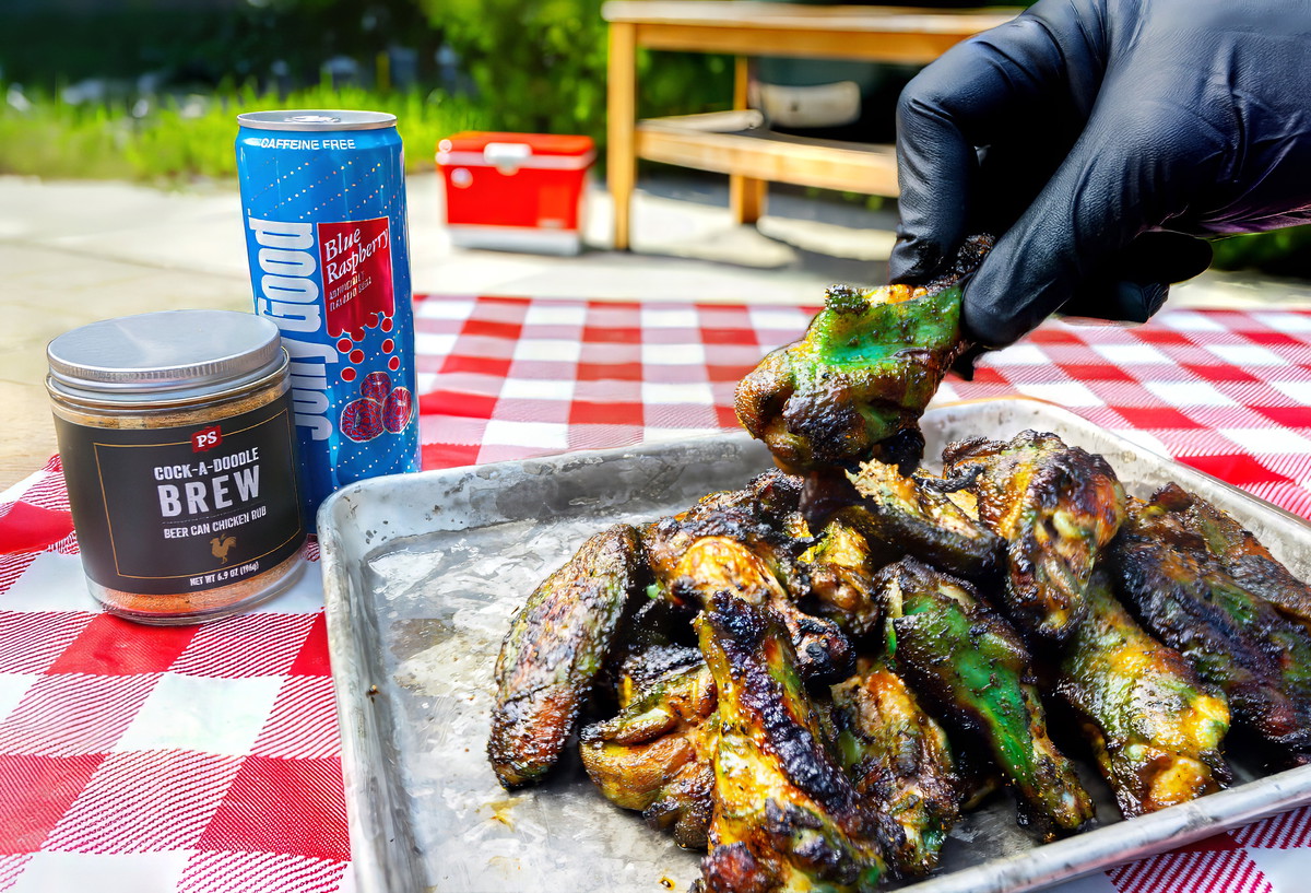 Blue Raspberry Wings with Jolly Good Soda