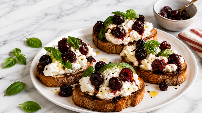 Image of Italian Burrata Toast with Luxardo Maraschino Cherries
