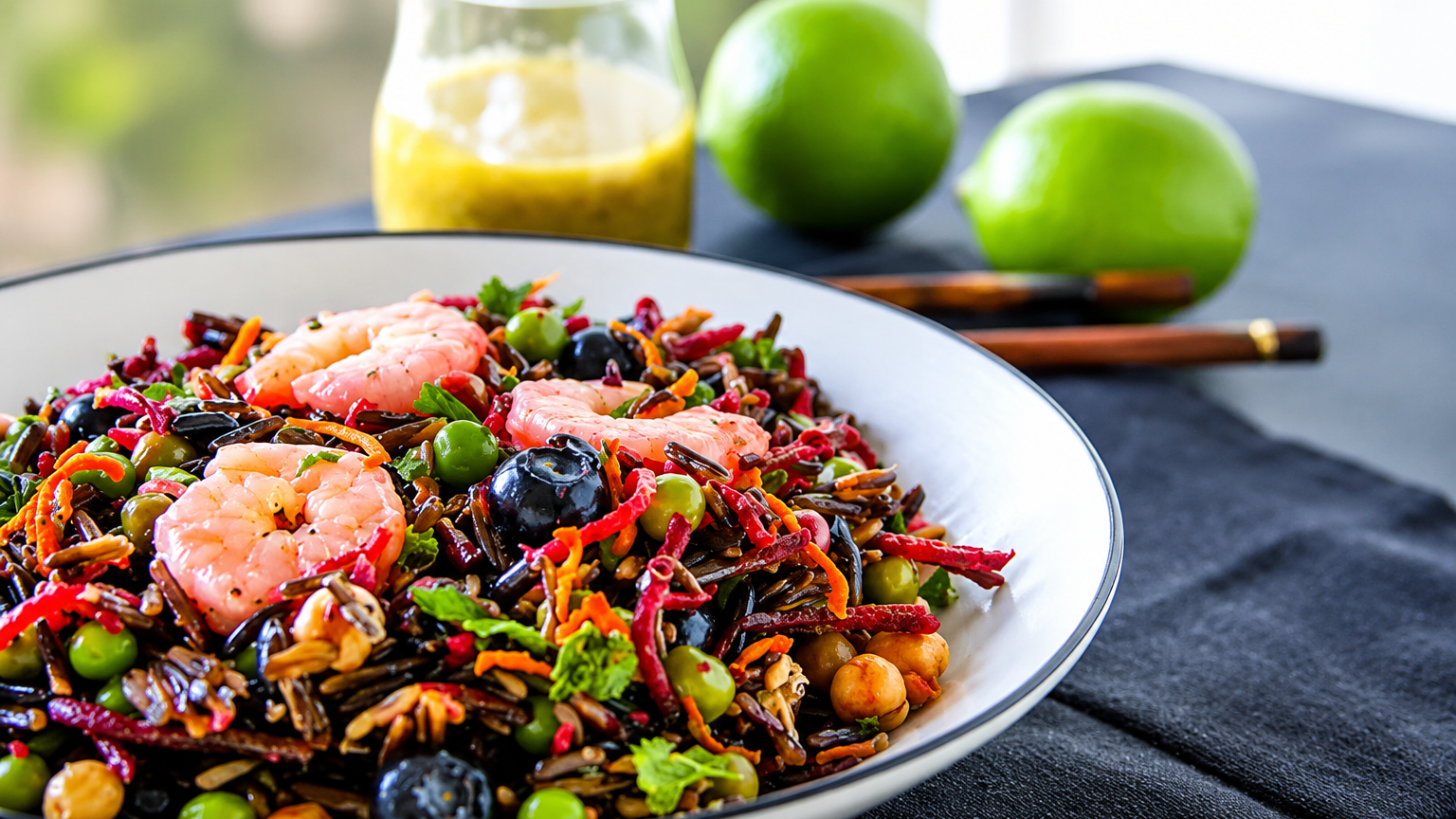 Image of Zesty Beet and Black Rice Shrimp Salad with Lemon Lime Vinaigrette