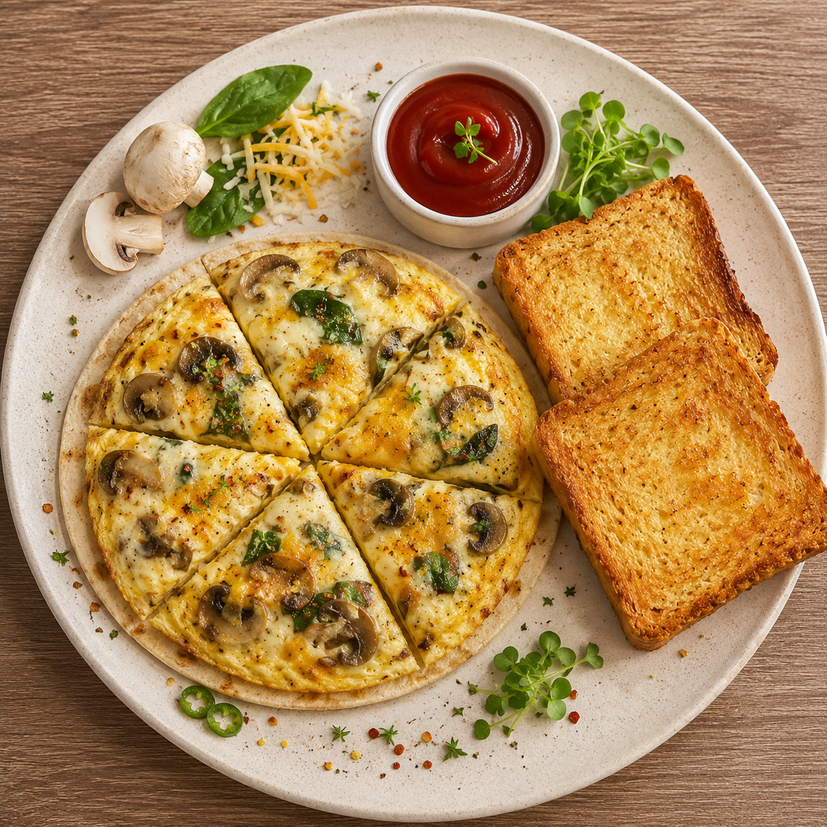 Cheesy Mushroom Omelet with french toast