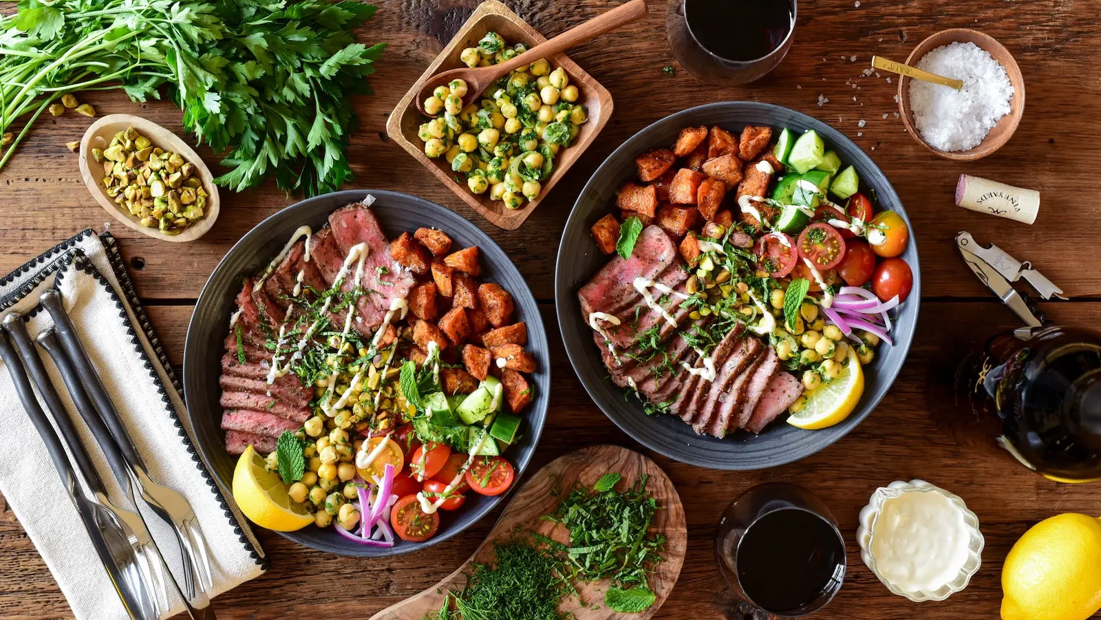 Image of Mediterranean Steak Bowls with Sweet Potato