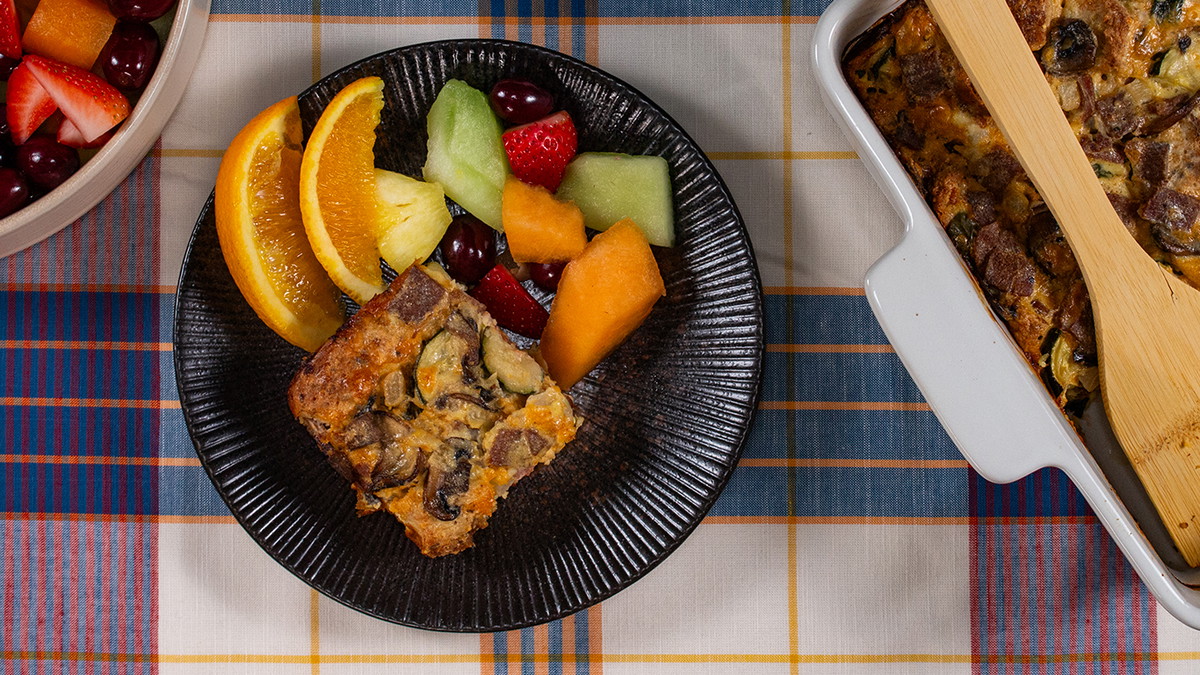 Veggie and Turkey Bacon Breakfast Strata