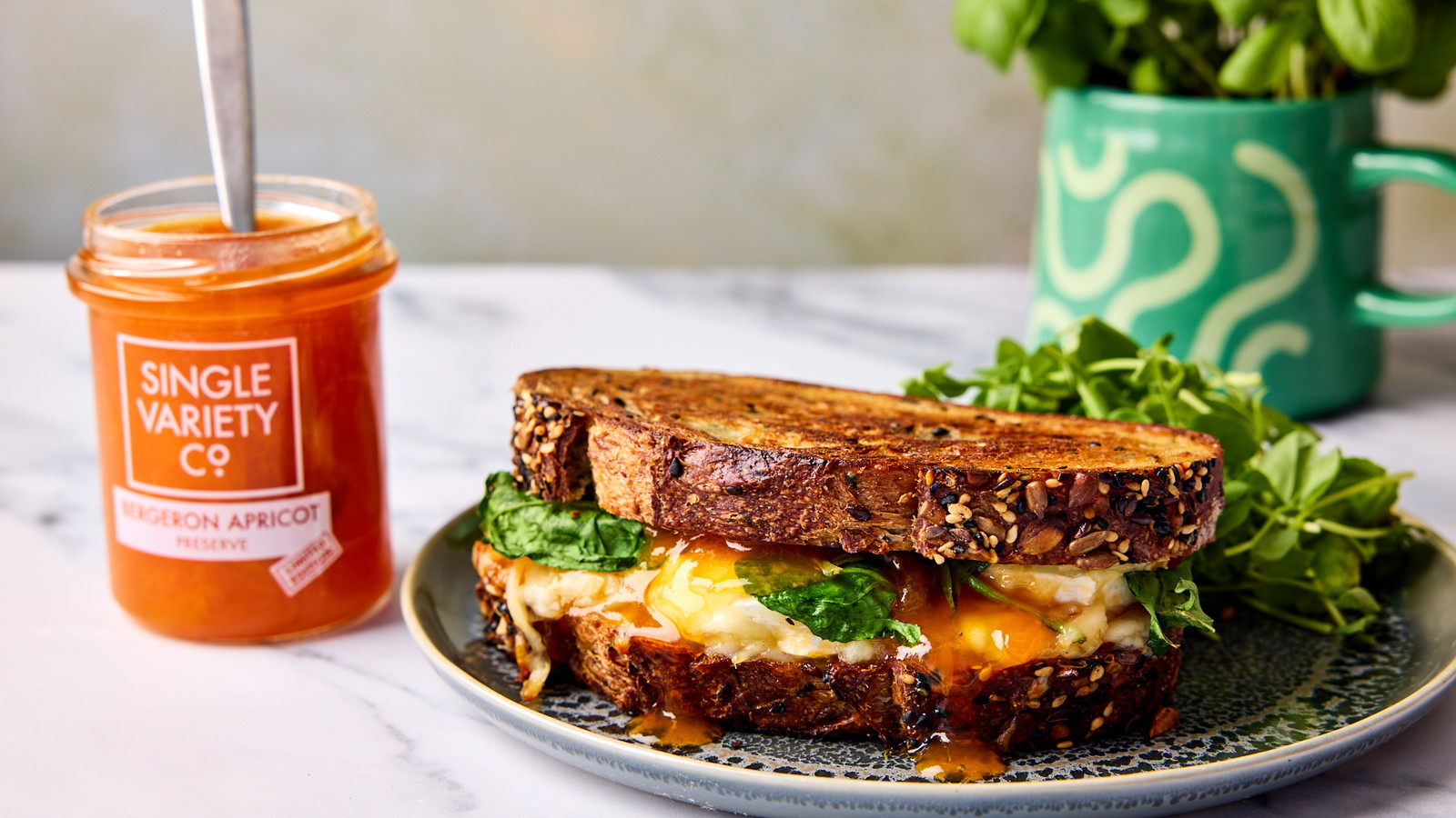 Image of Goats Cheese & Spinach Toastie with Bergeron Apricot Preserve