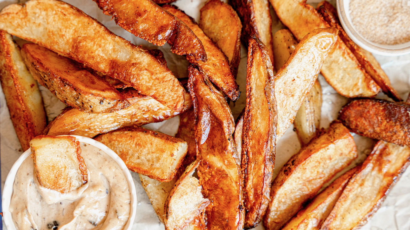 Chicken Salt Potato Wedges with Black Garlic Aioli