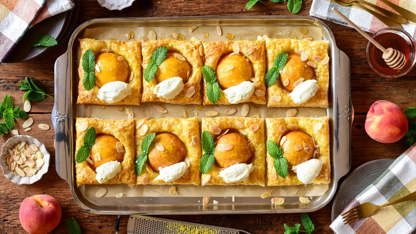 Image of Hot Honey Peach Puff Pastry with Mascarpone