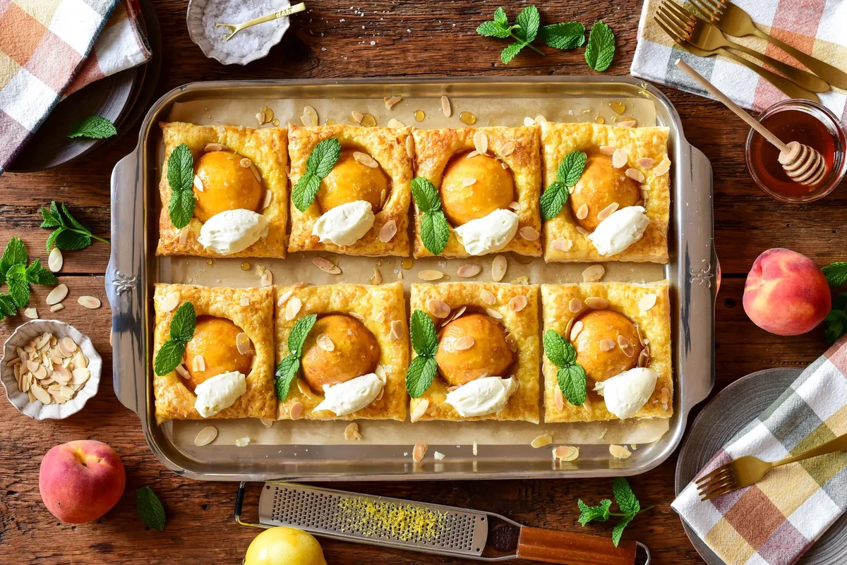 Hot Honey Peach Puff Pastry with Mascarpone