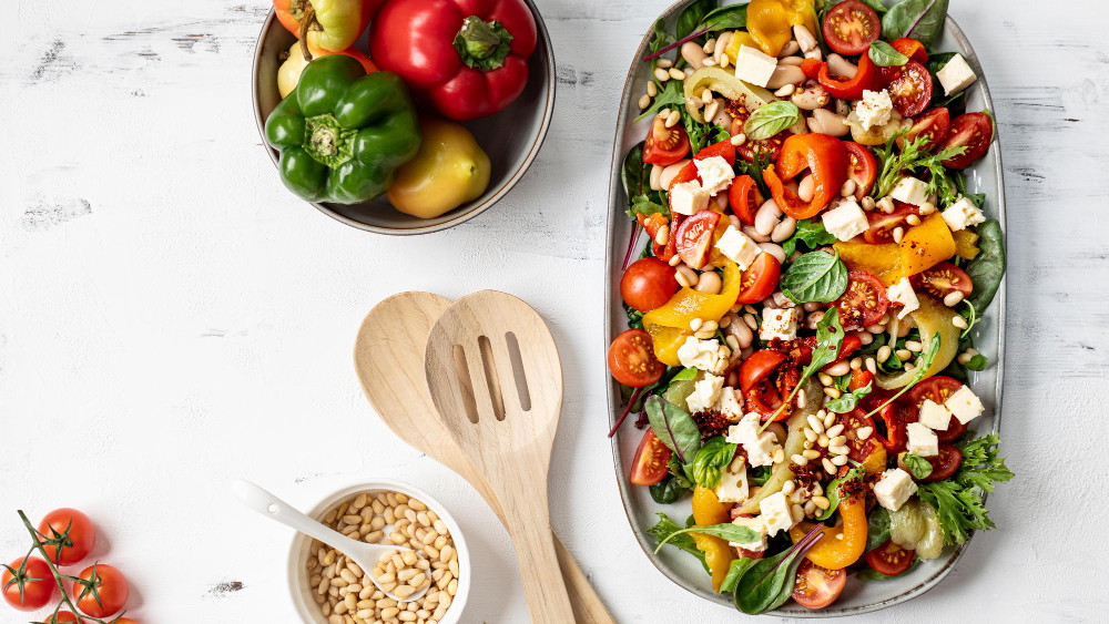 Image of Tuscan White Bean & Rainbow Pepper Salad with Pine Nuts