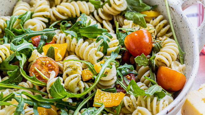 Image of Pesto Pasta Salad with Rocket & Cherry Tomatoes