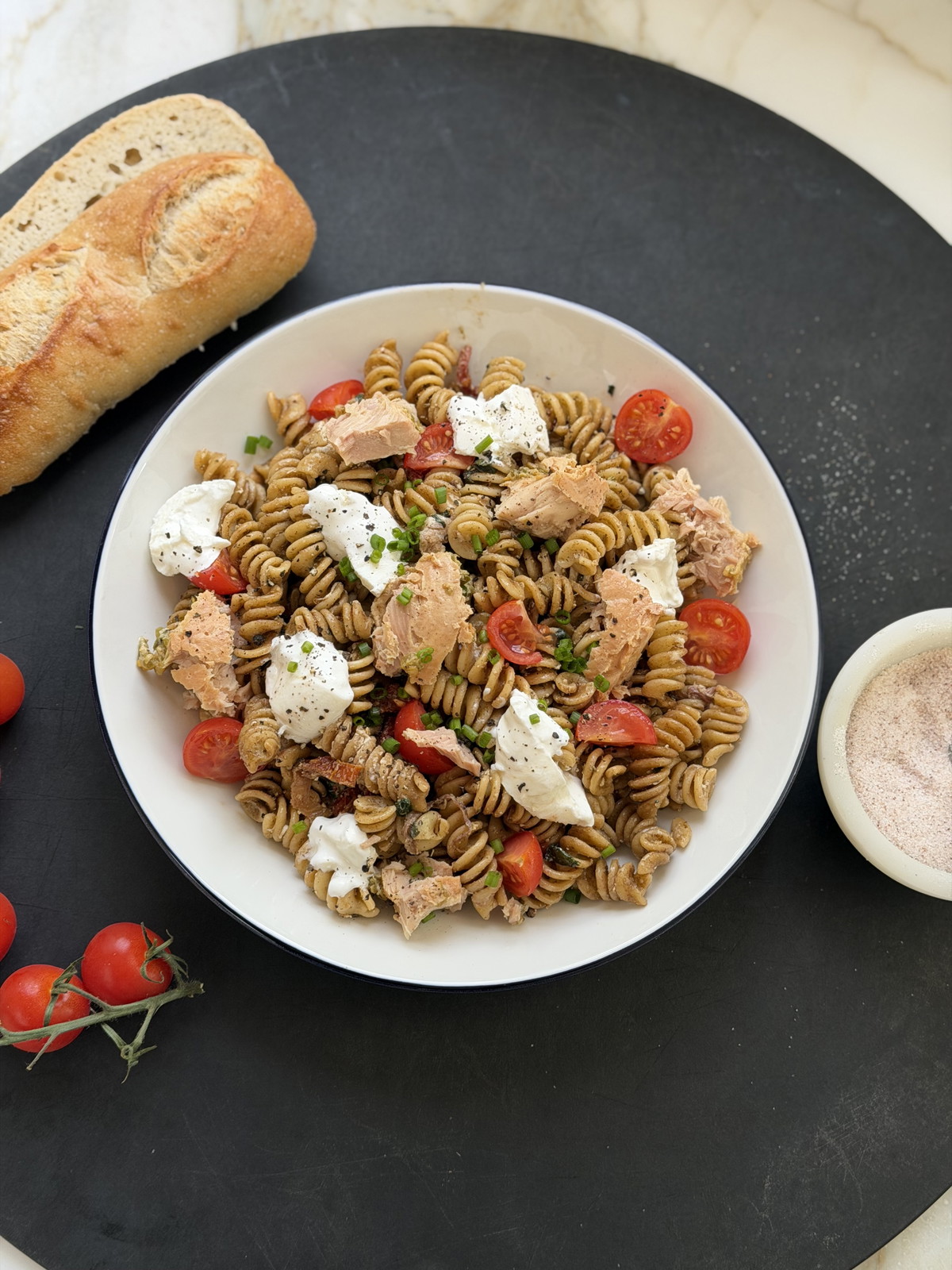 Garlic Albacore Tuna Burrata Pasta