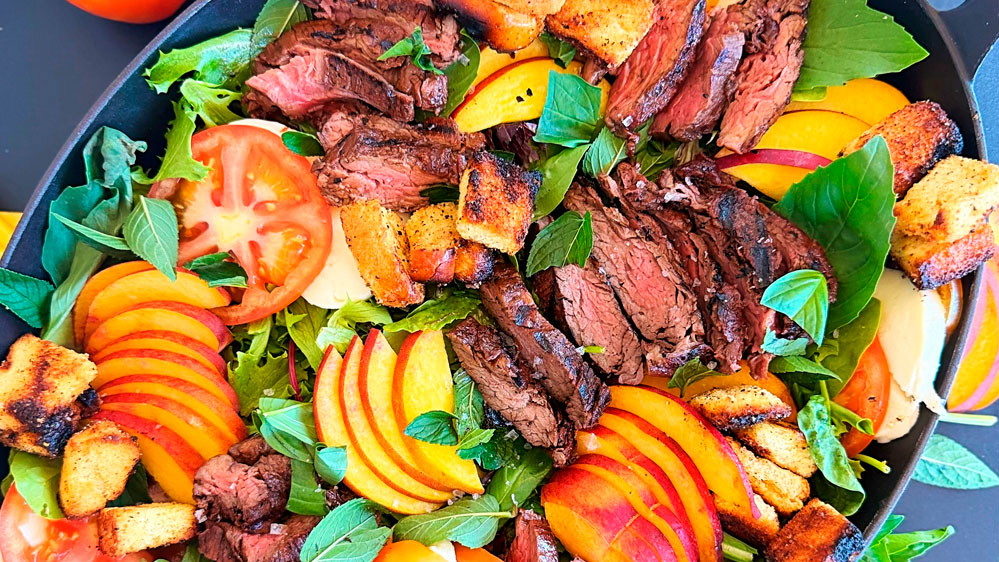 Grilled Cap of Ribeye Summer Salad with Peaches