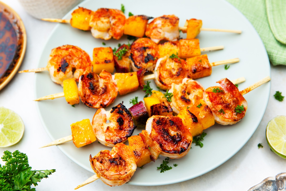 Shrimp and Mango Skewers with Orange Mango Glaze