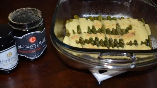 Image of Wild Ramp Hollandaise Over Baked Asparagus