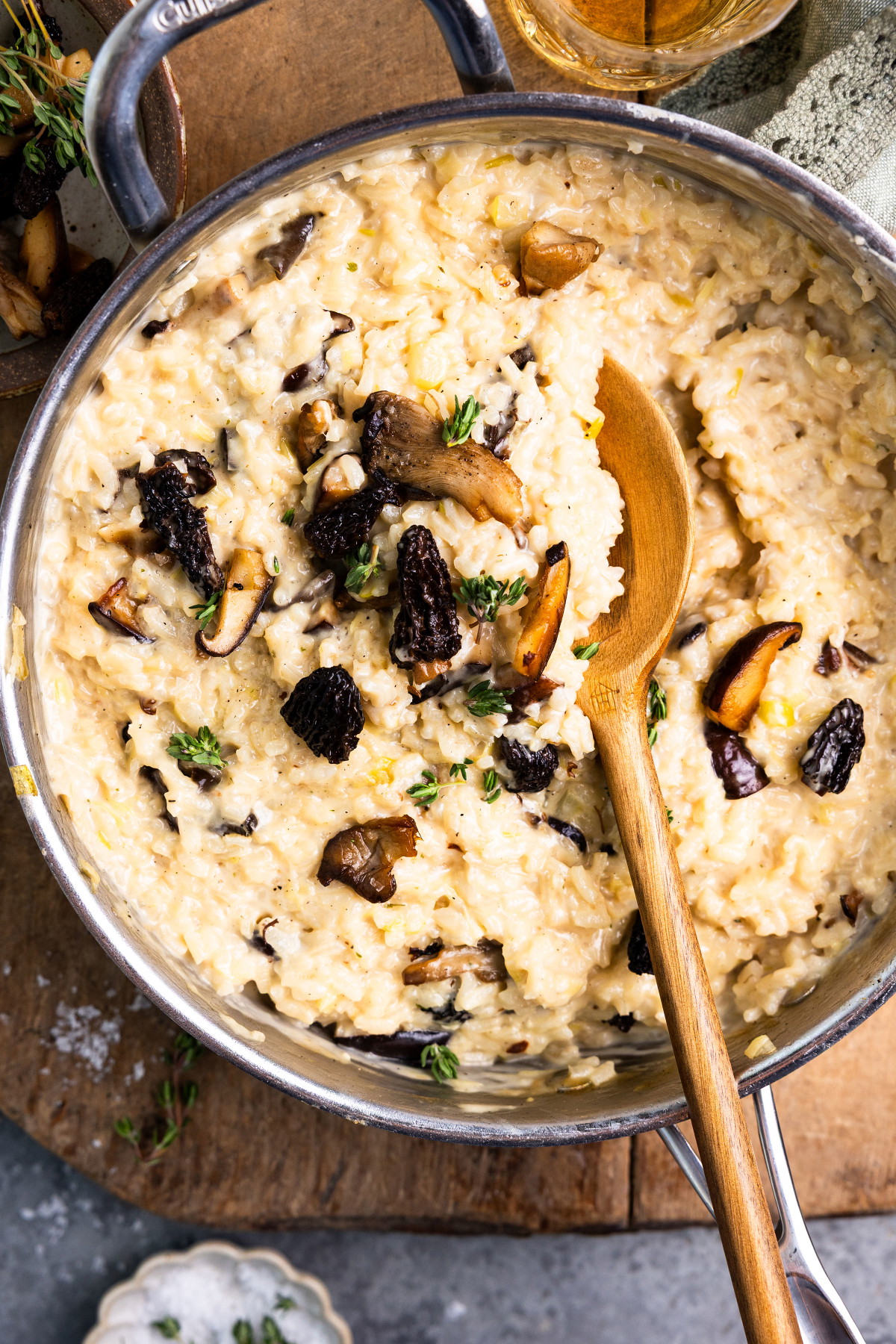 CHEESY WILD MOREL MUSHROOM AND LEEK RISOTTO