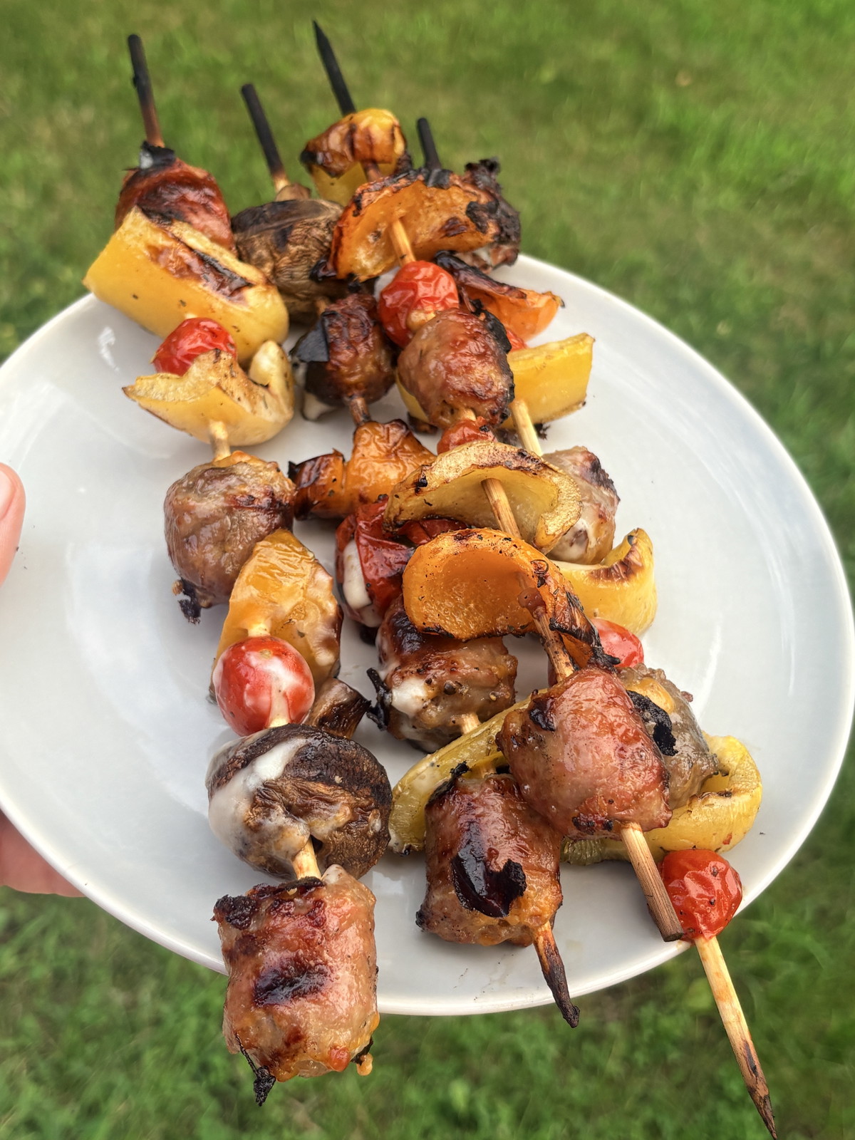 Grilled Bratwurst & Vegetable Kabobs with Havarti Cheese