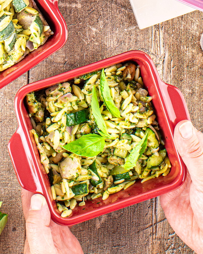 Image of Creamy Pesto Chicken Orzo Casserole (with Zucchini)
