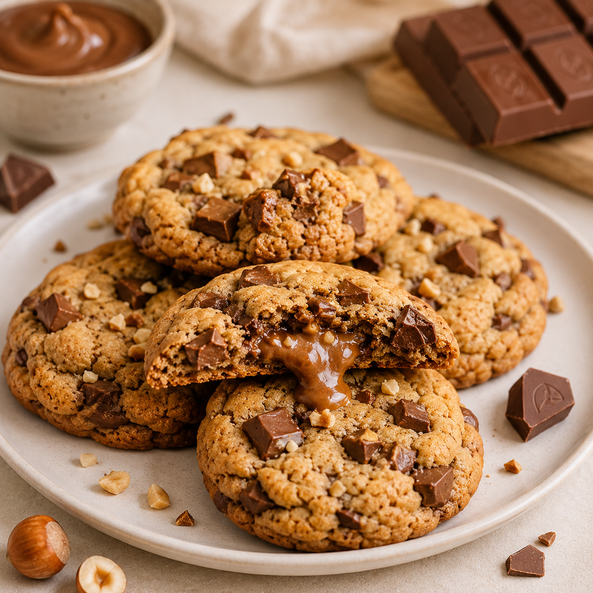 Cookies au chocolat Caramélia et cœur praliné